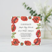 Hochzeit der Blume Watercolor Rot und Grün Mohnblu Einladung (Stehend Vorderseite)