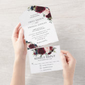 Hochzeit der Blush Navy Bloral Greenerity All In One Einladung (Abreißen)