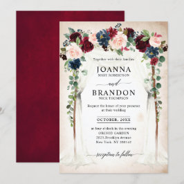 Hochzeit der Blush Navy Blumengestelle in Burgund Einladung