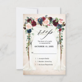 Hochzeit der Blush Navy Blumengestelle in Burgund RSVP Karte