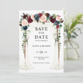 Hochzeit der Blush Navy Blumengestelle in Burgund Save The Date (Stehend Vorderseite)