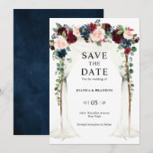Hochzeit der Blush Navy Blumengestelle in Burgund Save The Date (Vorne/Hinten)