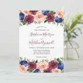 Hochzeit der Blush Navy-Floral-Wasserfarbe in Burg Einladung (Stehend Vorderseite)