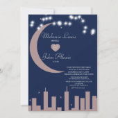 Hochzeit der Blush Rose Navy Nightime Skyline Einladung (Vorderseite)