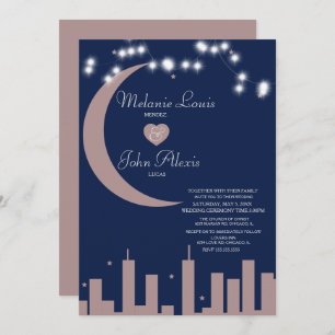 Hochzeit der Blush Rose Navy Nightime Skyline Einladung