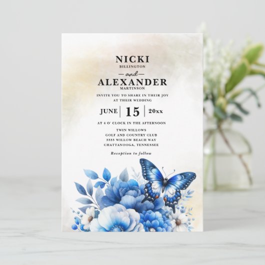 Hochzeit der Blütenschmetterlinge Einladung (Stehend Vorderseite)