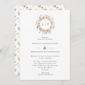 Hochzeit der Bohemischen Wildblume Wreath Monogram Einladung (Vorne/Hinten)