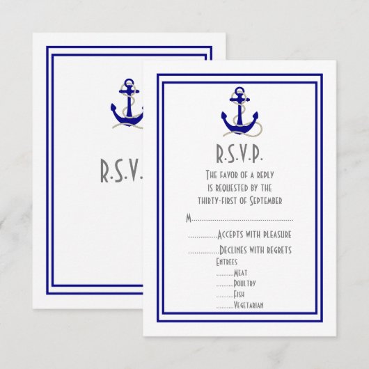 Hochzeit der Bootsanker RSVP Karte (Vorne/Hinten)