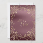 Hochzeit der Bordeaux-Golddekoration Einladung (Rückseite)