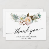 Hochzeit der botanischen Blumenkalligrafie Dankeskarte (Vorne/Hinten)