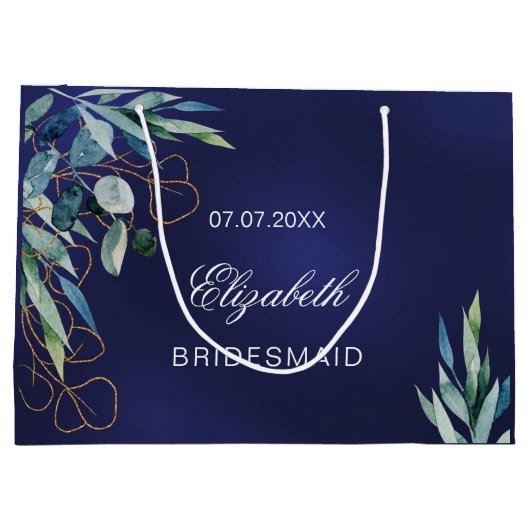 Hochzeit der Brautpaare mit blauem Eukalyptus Große Geschenktüte (Rückseite)