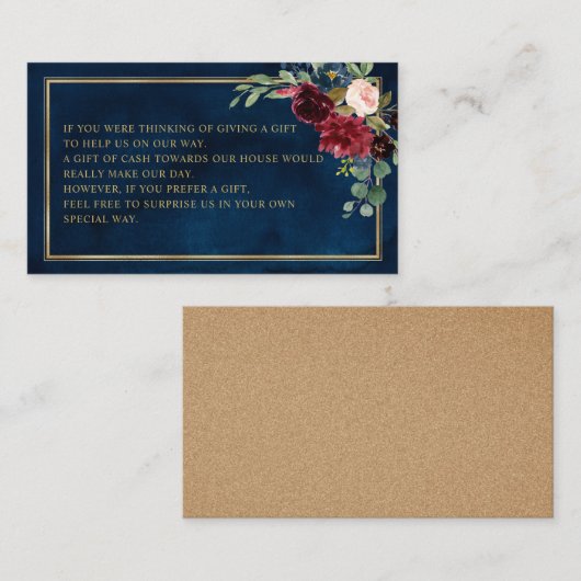 Hochzeit der Burgund-Floral-Marine wünscht sich gu Begleitkarte (Vorne/Hinten)