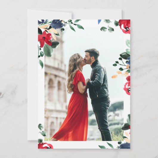 Hochzeit der Burgunder Marine mit Blumenkalligraph Einladung (Rückseite)