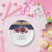 Hochzeit der Burgunder Marine und Gold Floral Stri Pappteller (Party)