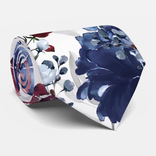 Hochzeit der Burgundy Navy Poppy & Peony Garden Krawatte (Gerollt)