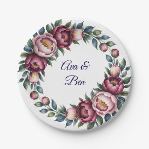 Hochzeit der Burgundy Navy und Blush Peony Pappteller