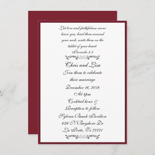 Hochzeit der Deep Red Elegant Bible Scripture Einladung (Vorne/Hinten)