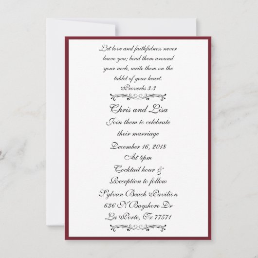 Hochzeit der Deep Red Elegant Bible Scripture Einladung (Vorderseite)