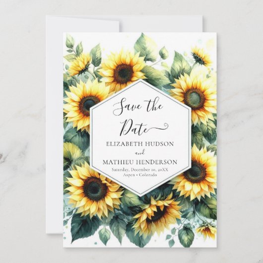 Hochzeit der digitalen Whimsical-Sonnenblume Save The Date (Vorderseite)