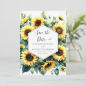 Hochzeit der digitalen Whimsical-Sonnenblume Save The Date (Stehend Vorderseite)