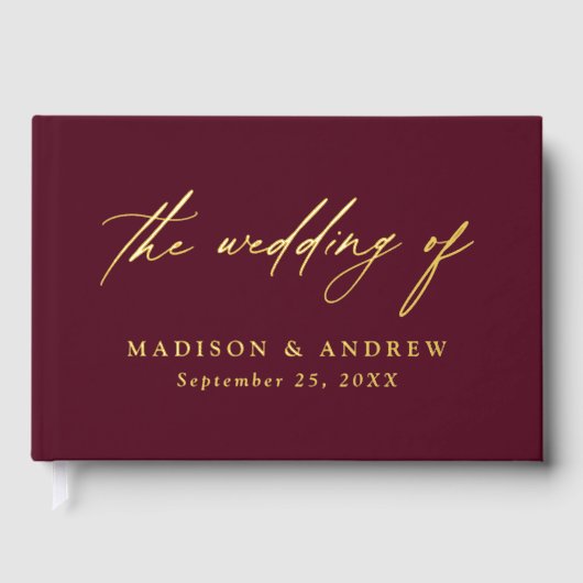 Hochzeit der Eleganten Burgundy und der Goldenen F Gästebuch (Vorderseite)