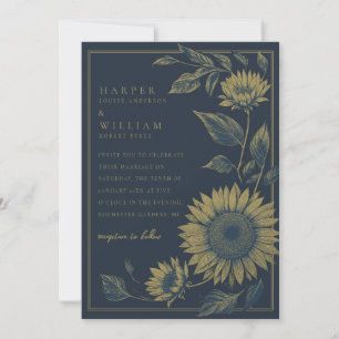 Hochzeit der eleganten Marine und der Goldblume Einladung