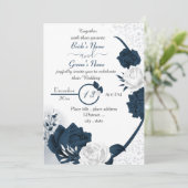 Hochzeit der eleganten marineblauen Blume Einladung (Stehend Vorderseite)