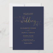 Hochzeit der eleganten Navy und Gold Hearts Einladung (Vorderseite)