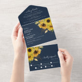 Hochzeit der eleganten Sonnenblumen-Marine All In One Einladung (Abreißen)