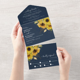 Hochzeit der eleganten Sonnenblumen-Marine All In One Einladung