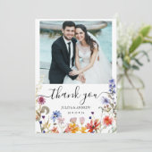 Hochzeit der eleganten Wildblume Foto Dankeskarte (Stehend Vorderseite)