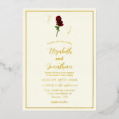 Hochzeit der Elfenbeingoldene Rose Folieneinladung (Vorderseite)