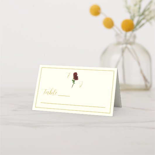 Hochzeit der Elfenbeingoldene Rose Platzkarte (Vorderseite)