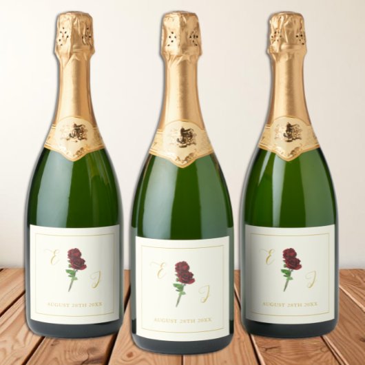 Hochzeit der Elfenbeingoldene Rose Schaumweinetikett