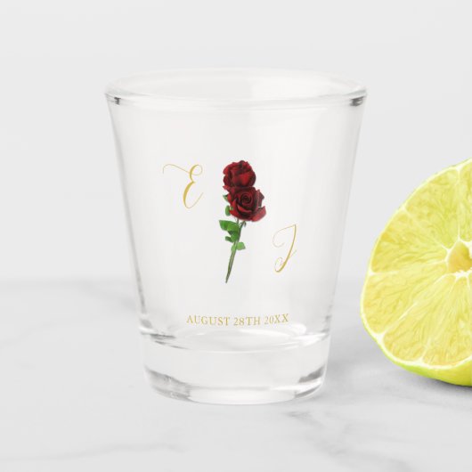 Hochzeit der Elfenbeingoldene Rose Schnapsglas (Vorderseite)