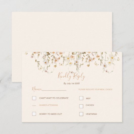 Hochzeit der Elfenbeinküste und der Wildblume Blus RSVP Karte (Vorne/Hinten)