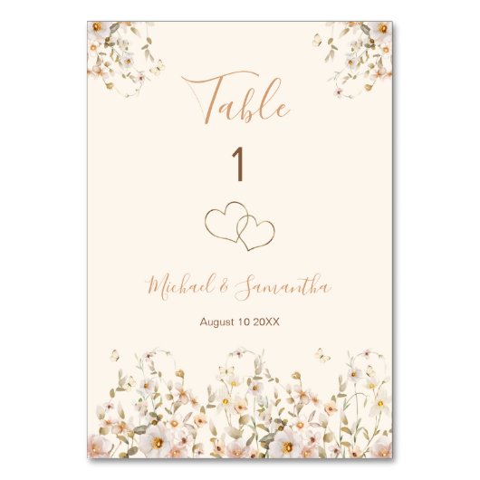 Hochzeit der Elfenbeinküste und der Wildblume Blus Tischnummer (Vorderseite)