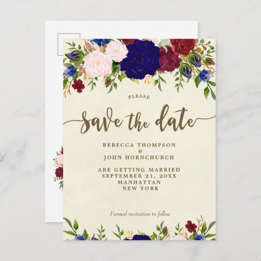 Hochzeit der Elfenbeinmarinade speichert das Datum Ankündigungspostkarte (Vorne/Hinten)