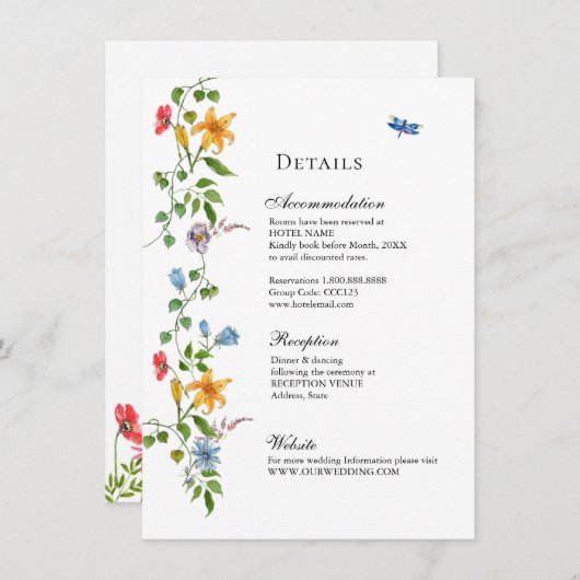 Hochzeit der englischen Gartenflora Begleitkarte (Vorne/Hinten)