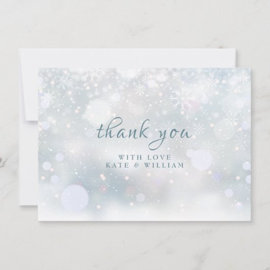 Hochzeit der ersten Winterschneeflocken Dankeskarte (Vorderseite)