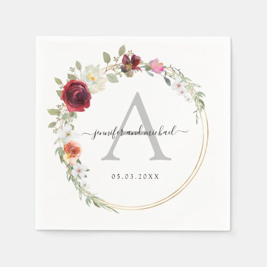 Hochzeit der Eukalyptus-Blume Monogramm Serviette (Vorderseite)