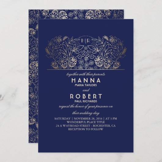 Hochzeit der Ewigen Romantik mit Flora Einladung (Vorne/Hinten)