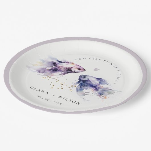 Hochzeit der Fischküste von Lilac Pappteller (Schrägansicht)