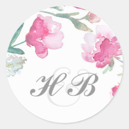 Hochzeit der Floral Watercolor Peony Runder Aufkleber