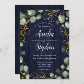Hochzeit der Foliage Wreath Eucalyptus Navy Einladung (Vorne/Hinten)