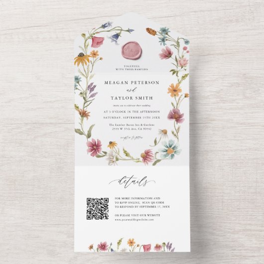 Hochzeit der Gartenflora-Wildblume All In One Einladung (Innen Boden)