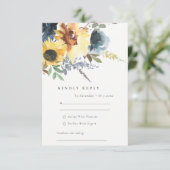 Hochzeit der gelben Marineblacht RSVP Karte (Stehend Vorderseite)