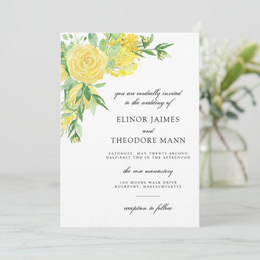 Hochzeit der Gelben Rose Einladung (Stehend Vorderseite)