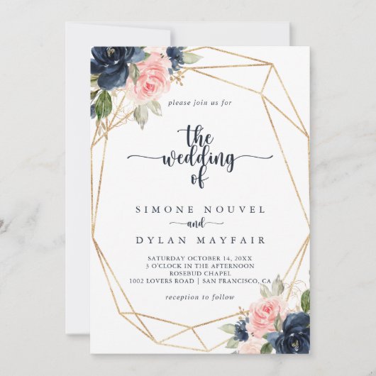 Hochzeit der geometrischen Hochzeit der navy Blush Einladung (Vorderseite)