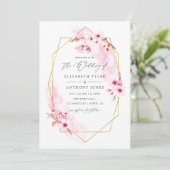 Hochzeit der geometrischen rosa Frühlingskirsche Einladung (Stehend Vorderseite)